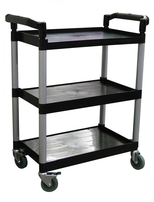 Black Plastic Bussing Cart with 16" x 24.75" tray size